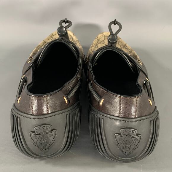 GUCCI Size 9.5 Tan Brown Monogram Leather Drivers Loafers main image 4